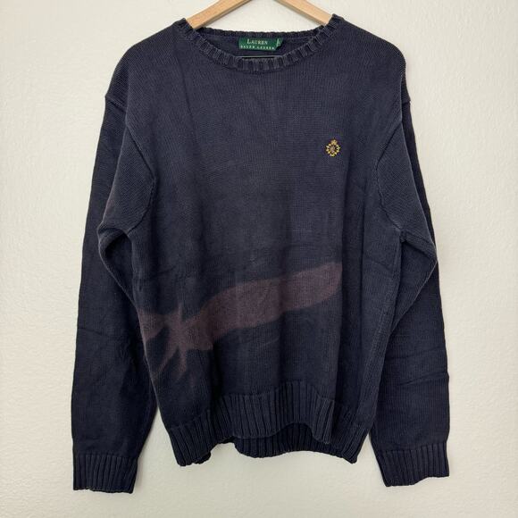 Vintage Ralph Lauren Mens Blue Crewneck Sweater Pullover Embroidered Size Large - Picture 1 of 11